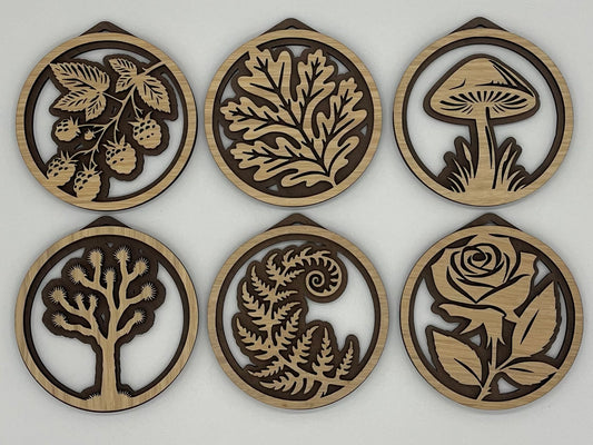 Wood Ornaments - “Flora” - Plant Themed